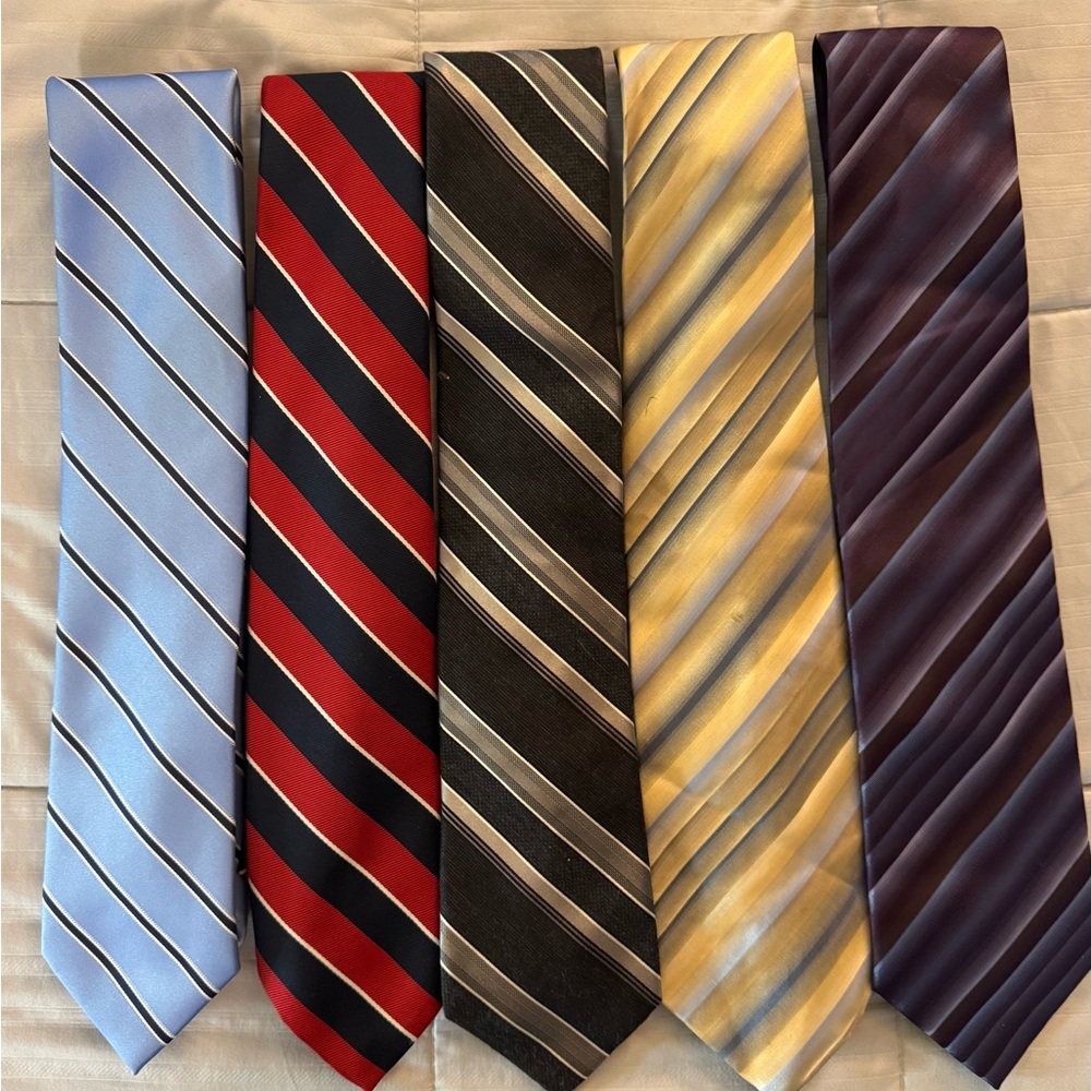 Elegant Blue, Red, Black, Yellow and Purple Striped Ties Collection Bundle